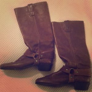 Brown leather harness boots